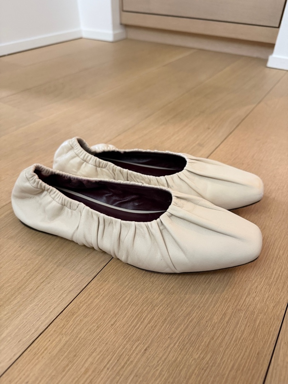 STAUD Cream Elastic Ballet Flats